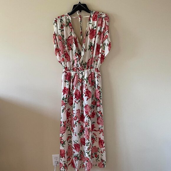 Pink Floral Umgee Faux Wrap Maxi Dress - Size Medium - Picture 4 of 6